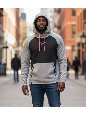 Nike Therma-Fit Hoodie Mens Large Black Gray Pullover Athletic Sweatshirt